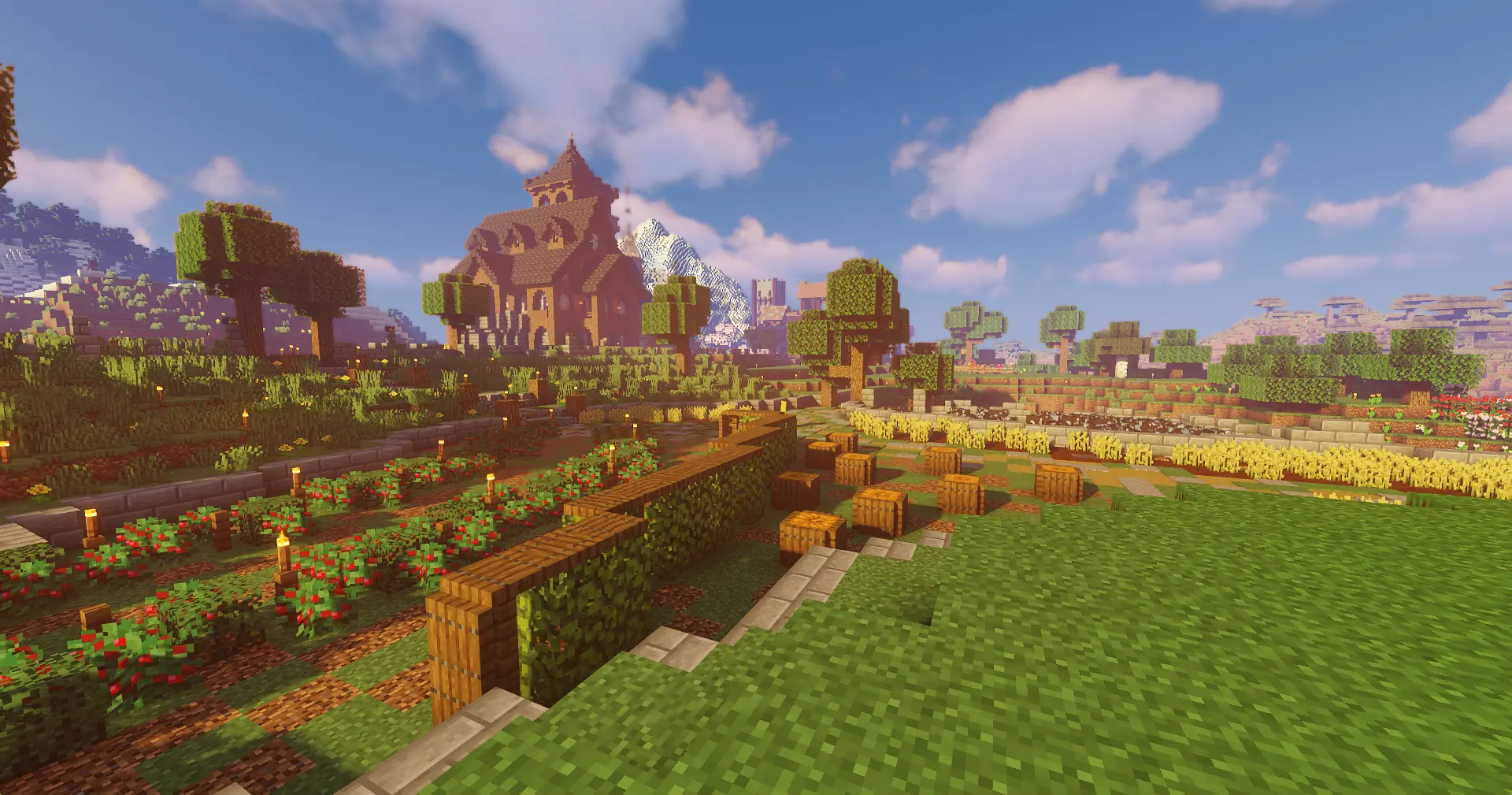 Hero screenshot – wide Minecraft landscape / spawn build (1920×1080)